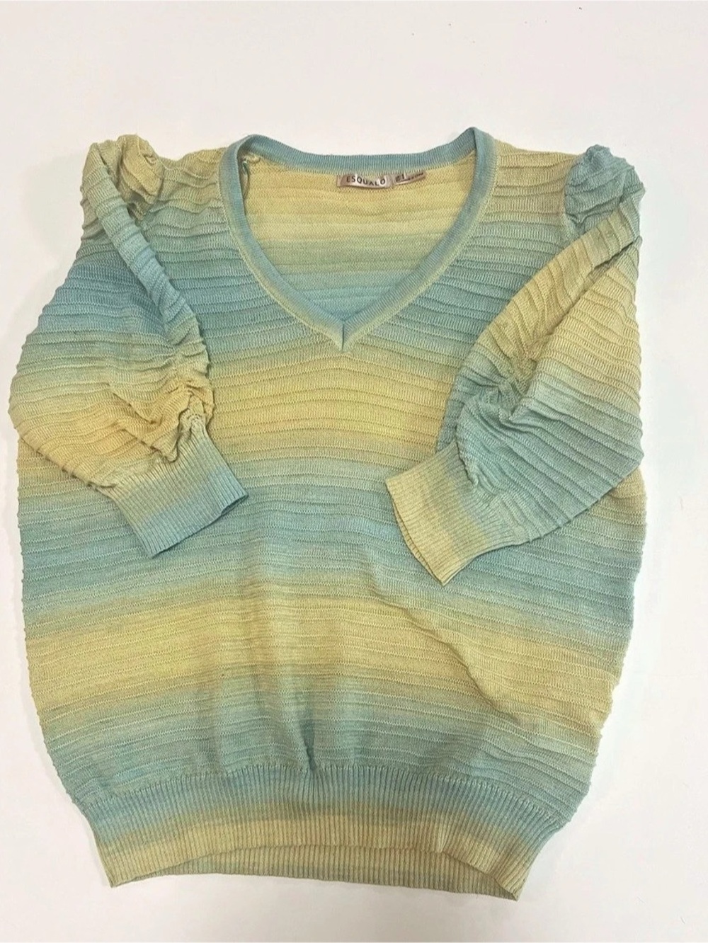ESQUALO Women's V-Neck Sweater in Blue & Yellow Size Small